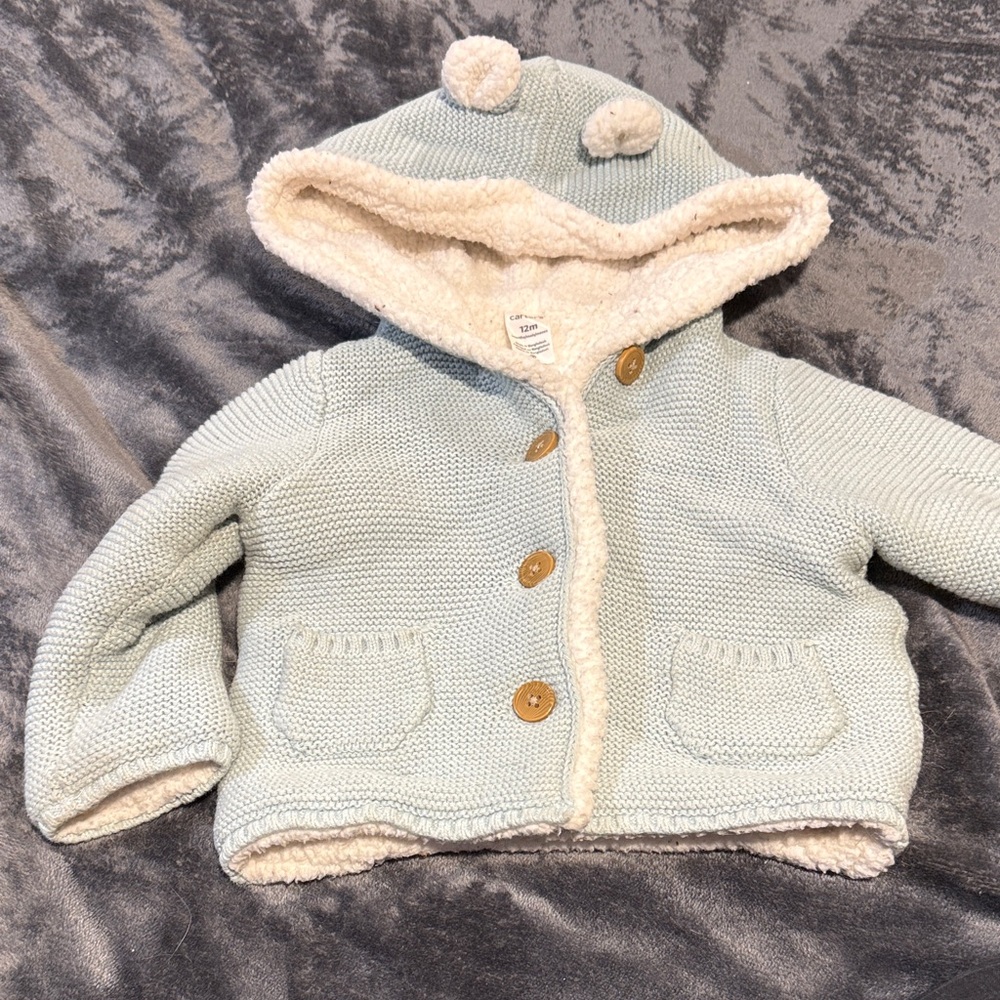Carter's Light Blue Knit Hoodie with Cream Lining